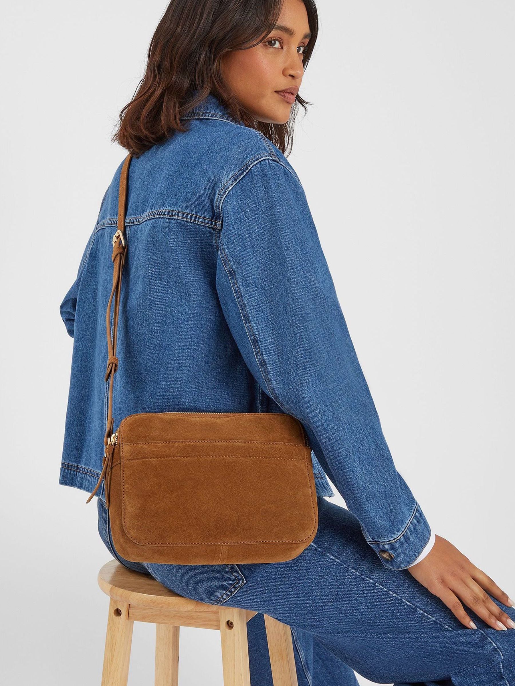 Accessorize small brown suede cross-body bag, imported from the UK