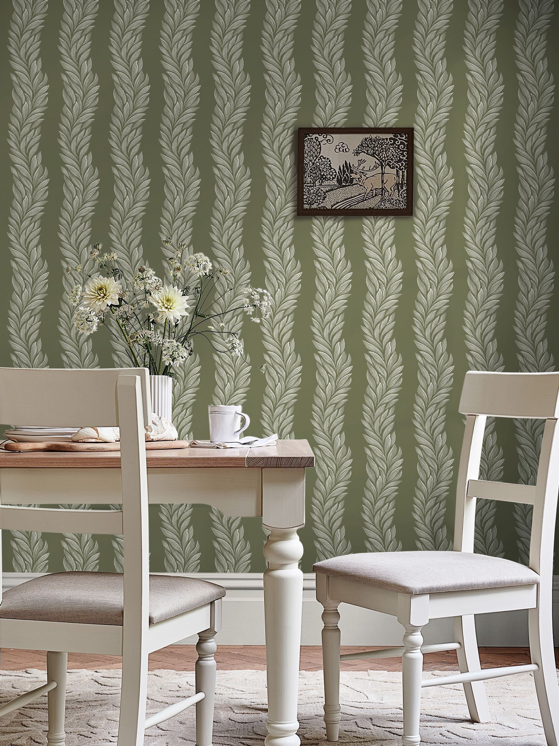 Laura Ashley olive green wallpaper 52cm x 10m, imported from the UK