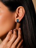 Soft Blue Stone Polished Gold Tone Stud Earrings