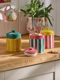 Lucy Tiffney set of 3 multi striped ceramic storage jars (British brand)