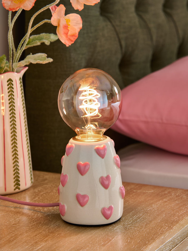 Pink Hearts Table Lamp ceramic and glass decor - British product