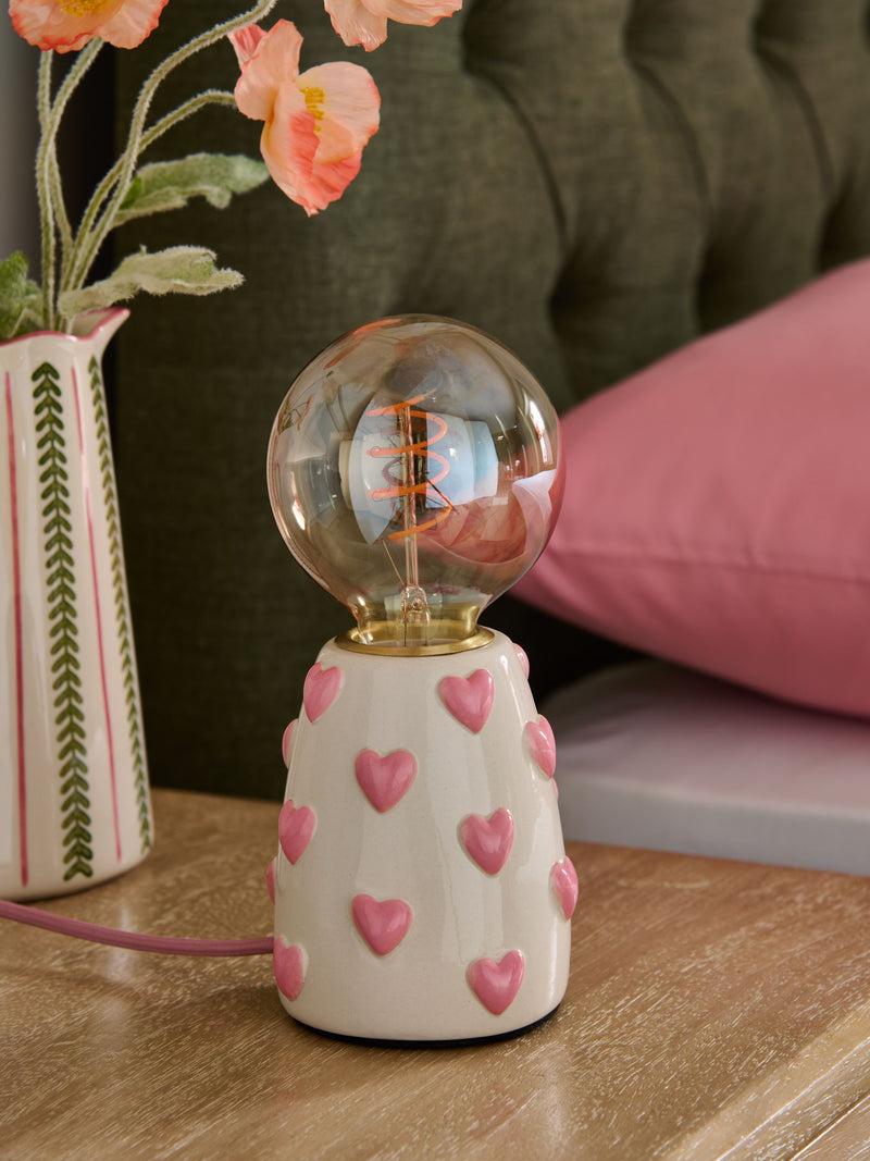 Pink Hearts Table Lamp ceramic and glass decor - British product