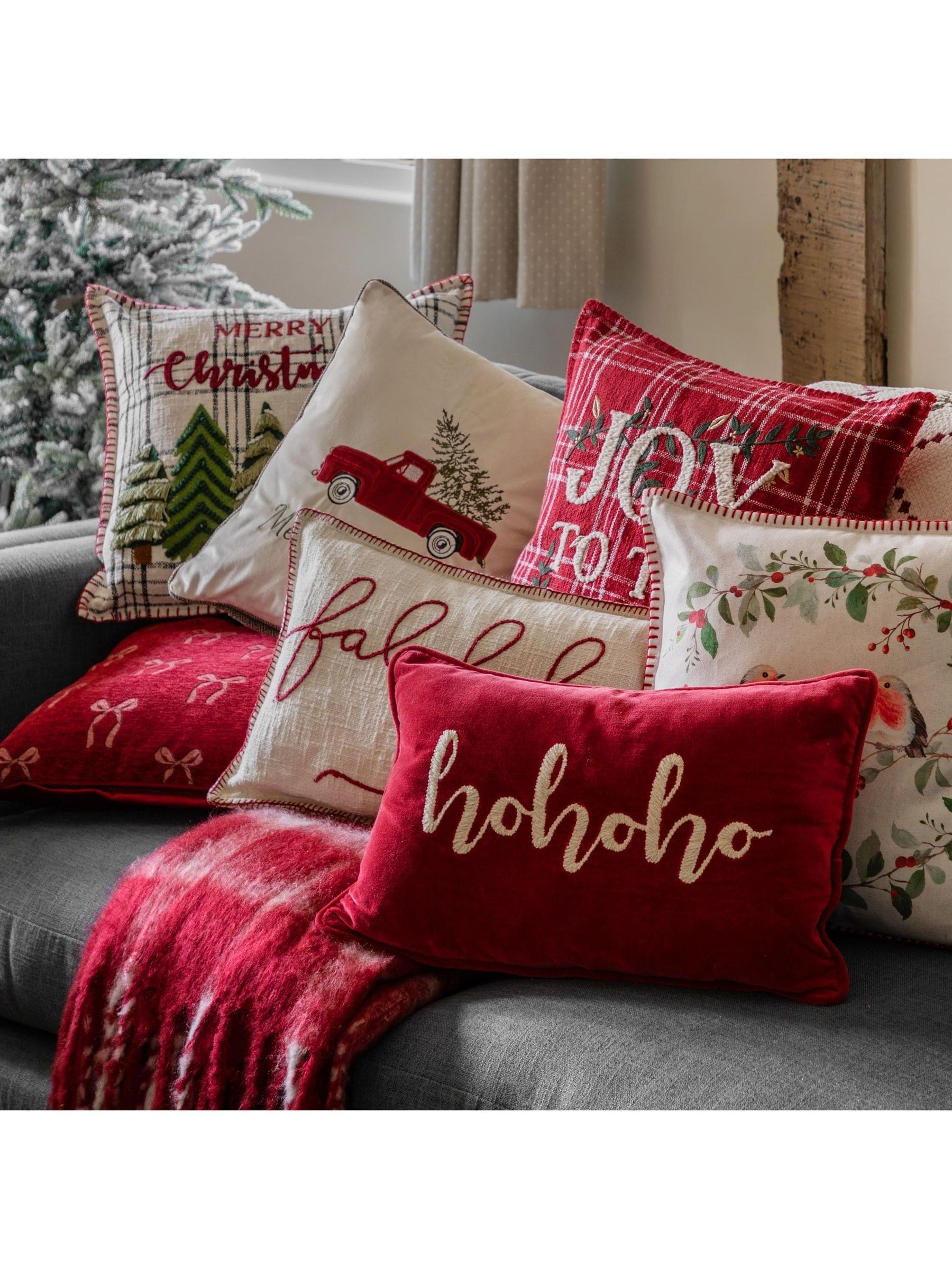 Gallery Home red Christmas cushion with Falala stitching 50cm - British product