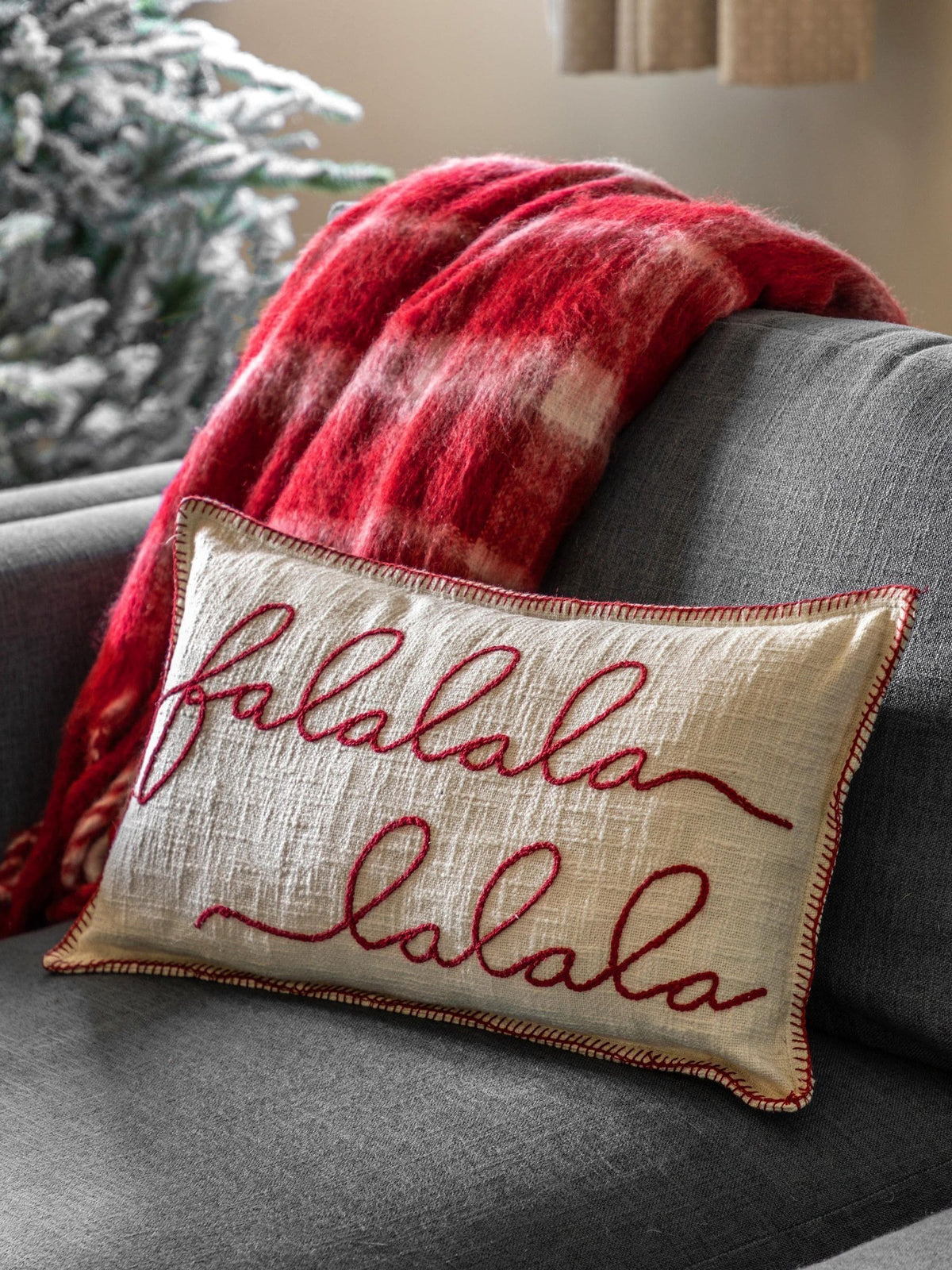 Gallery Home red Christmas cushion with Falala stitching 50cm - British product