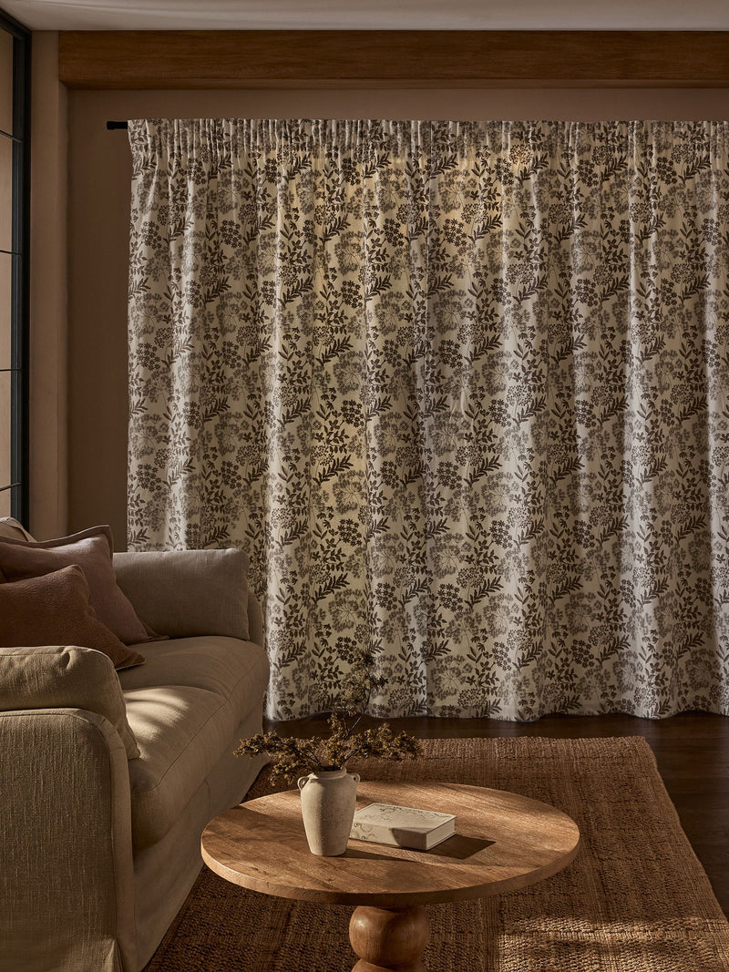Natural Collection floral embroidered pencil pleat lined curtains, UK version