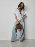 Tan brown leather slouchy cross-body bag with magnetic flap (British brand)