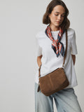 Tan brown leather slouchy cross-body bag with magnetic flap (British brand)