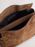 Tan brown leather slouchy cross-body bag with magnetic flap (British brand)