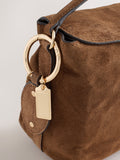 Tan brown leather slouchy cross-body bag with magnetic flap (British brand)