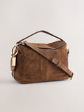 Tan brown leather slouchy cross-body bag with magnetic flap (British brand)