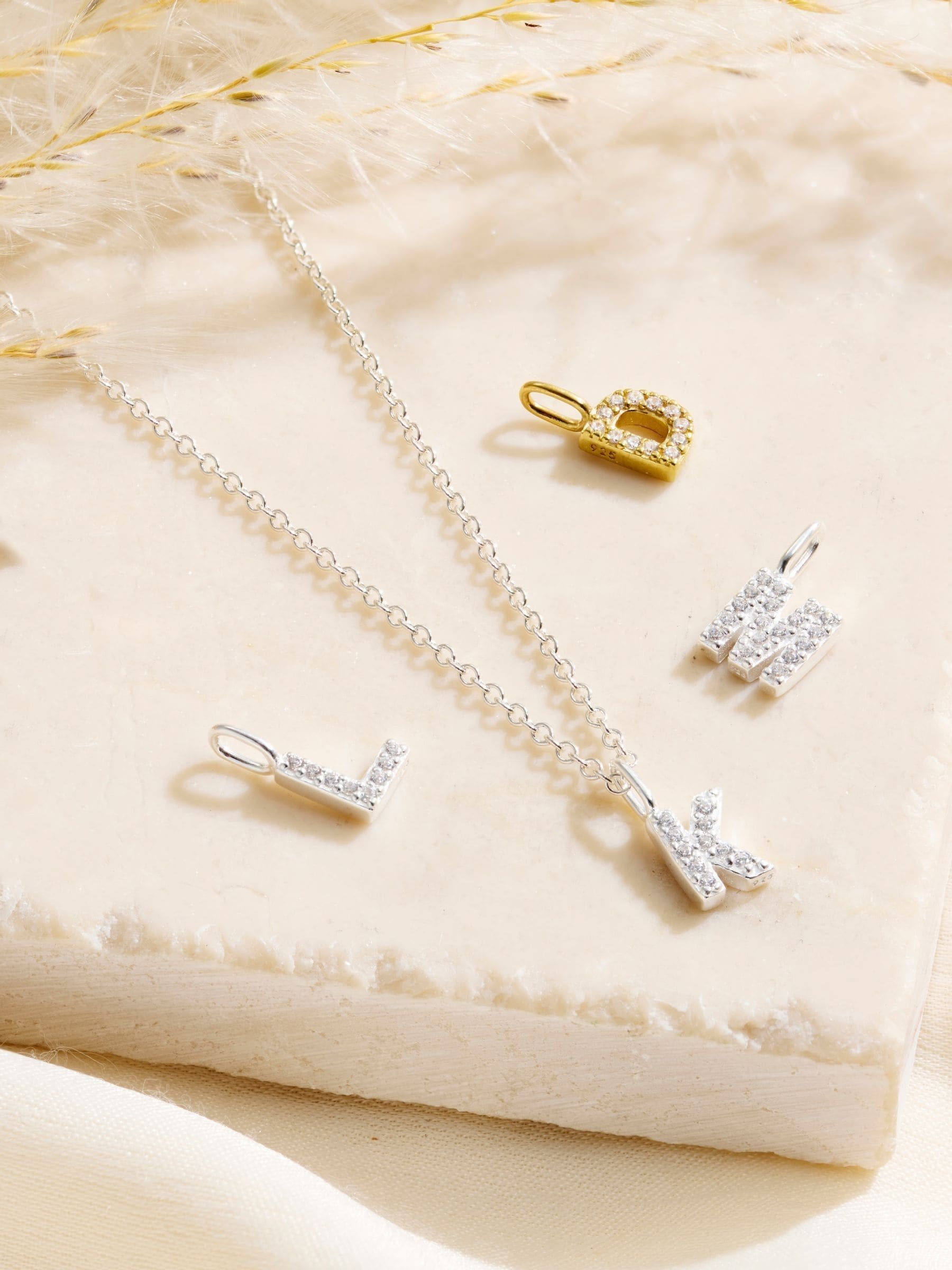 Posh Totty Designs gold tone CZ initial necklace, imported from the UK