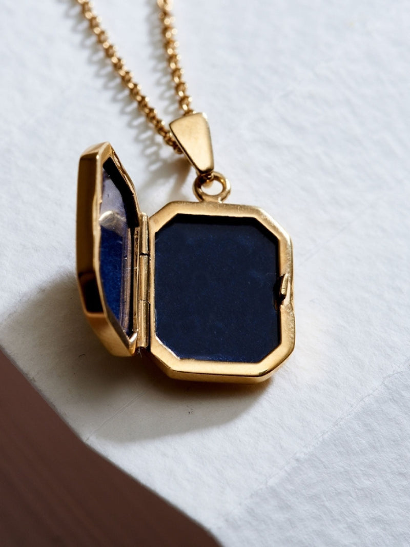 Posh Totty Designs personalised rectangle locket necklace on chain, UK version