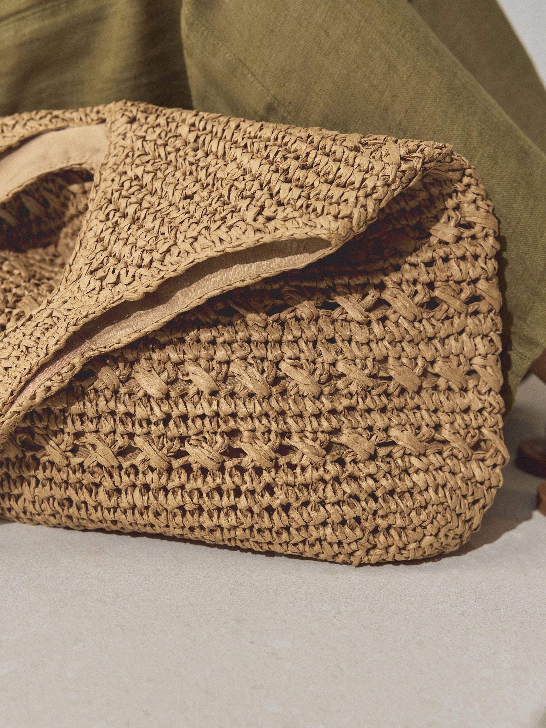 Natural raffia effect shoulder bag (British brand)
