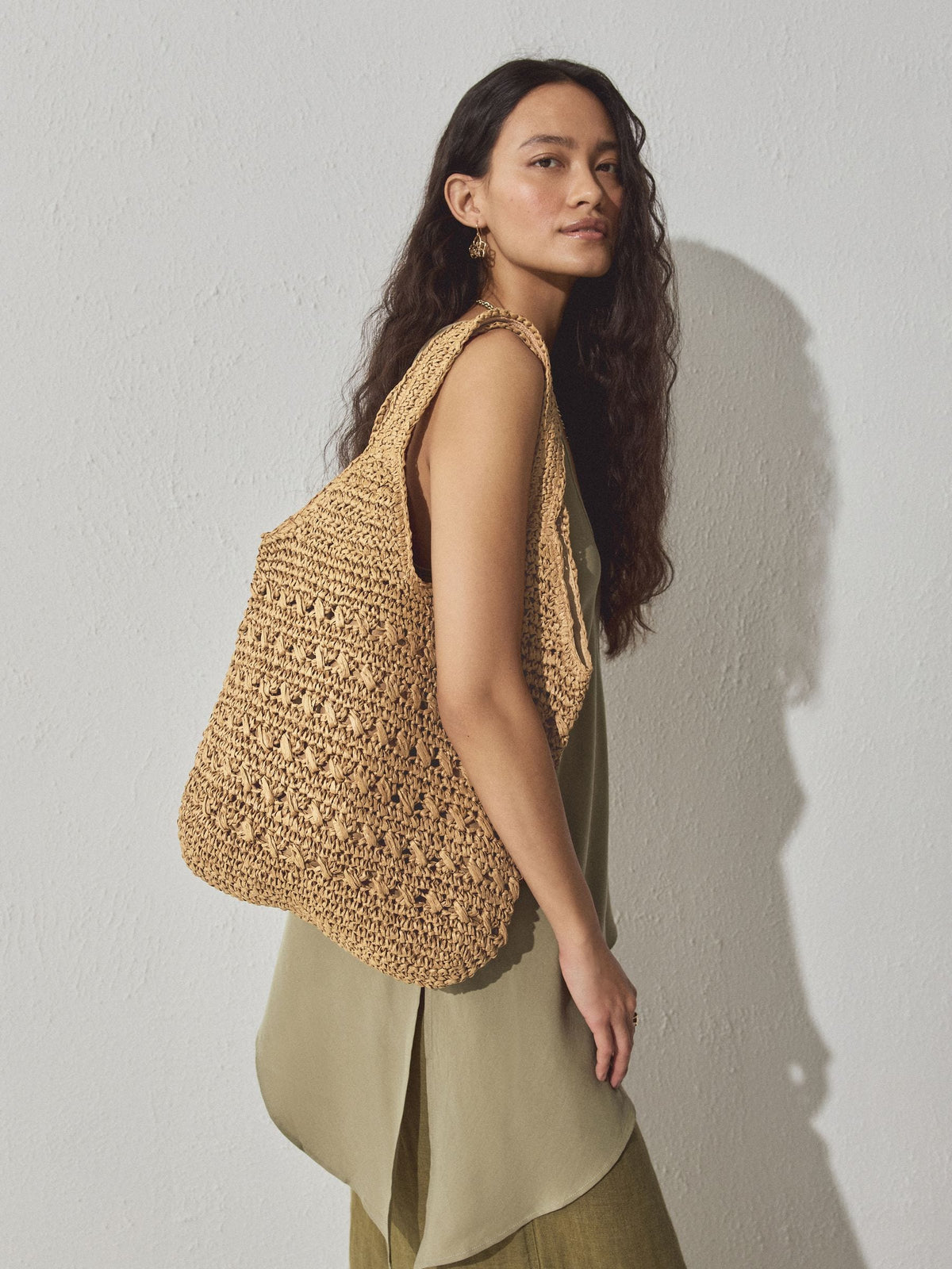 Natural raffia effect shoulder bag (British brand)