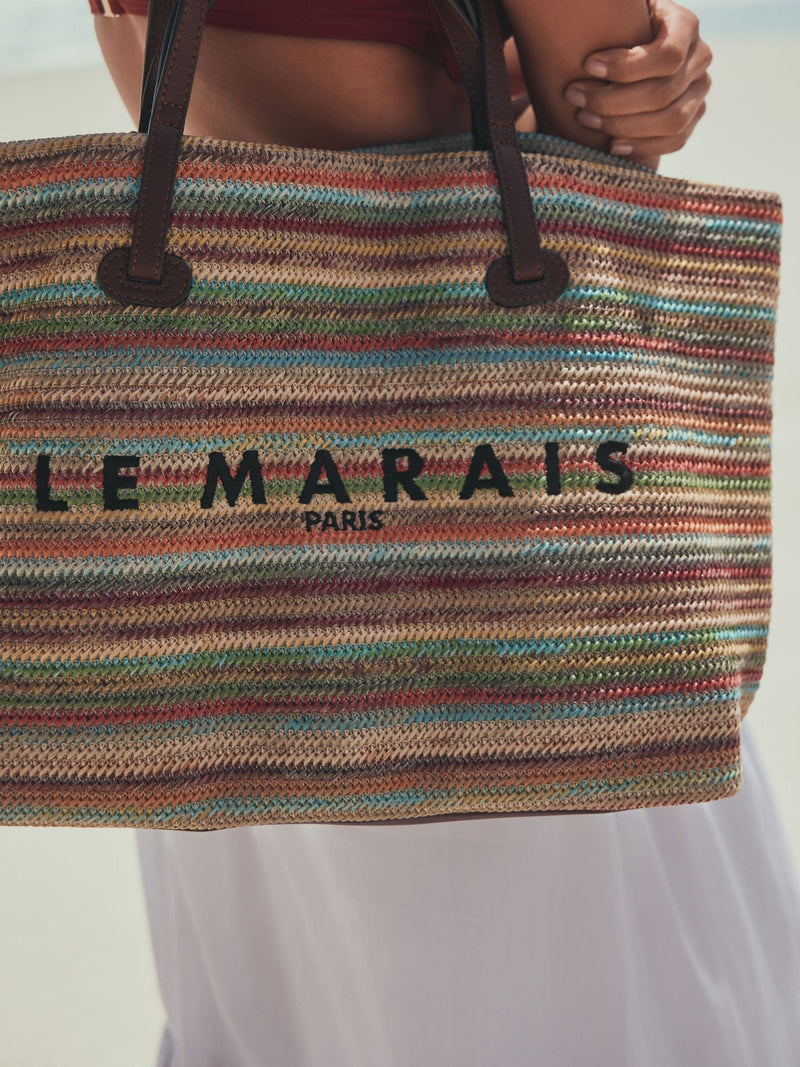 Le Marais stripe shoulder bag with raffia effect, imported from the UK