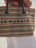 Le Marais stripe shoulder bag with raffia effect, imported from the UK