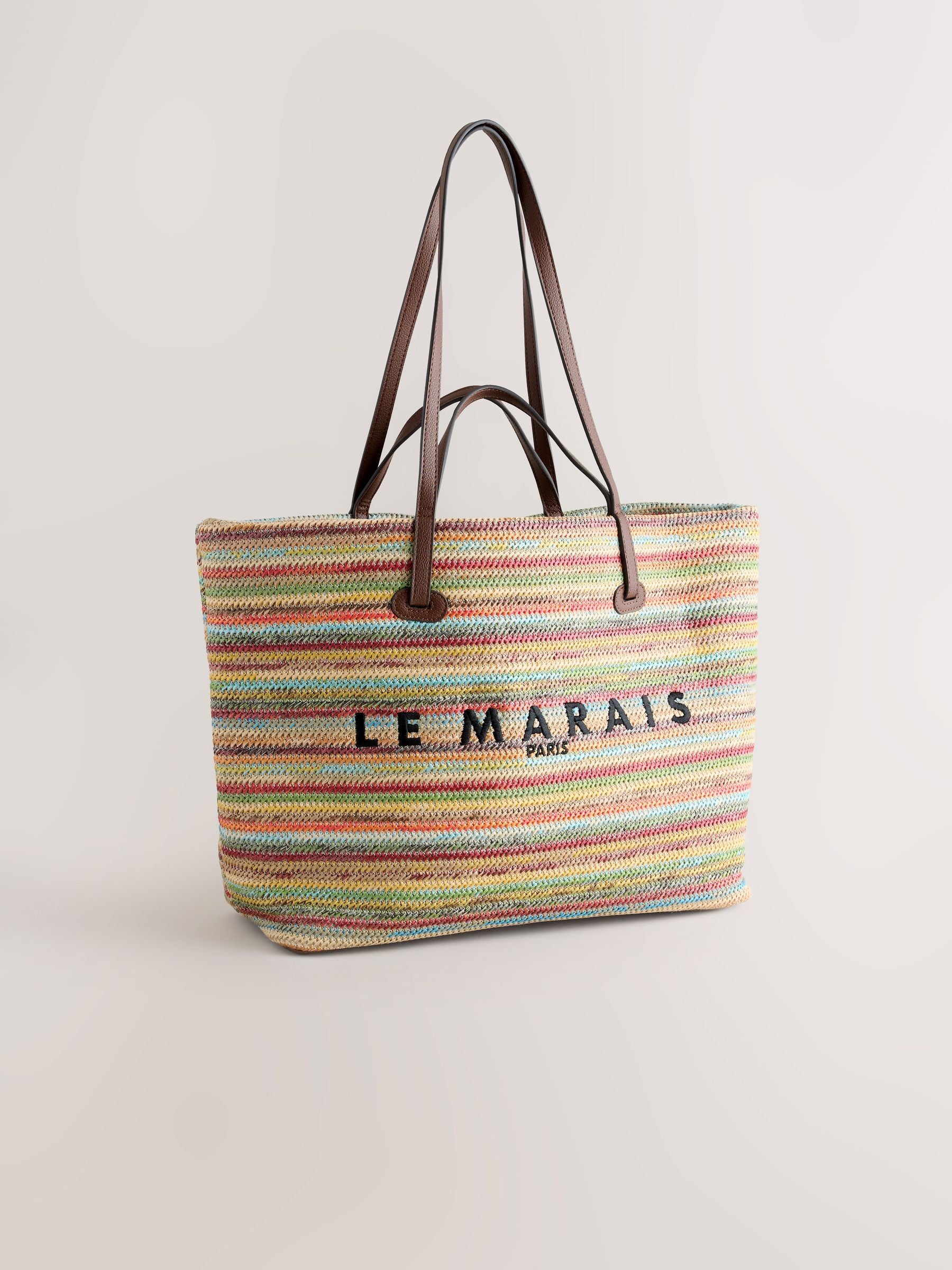 Le Marais stripe shoulder bag with raffia effect, imported from the UK