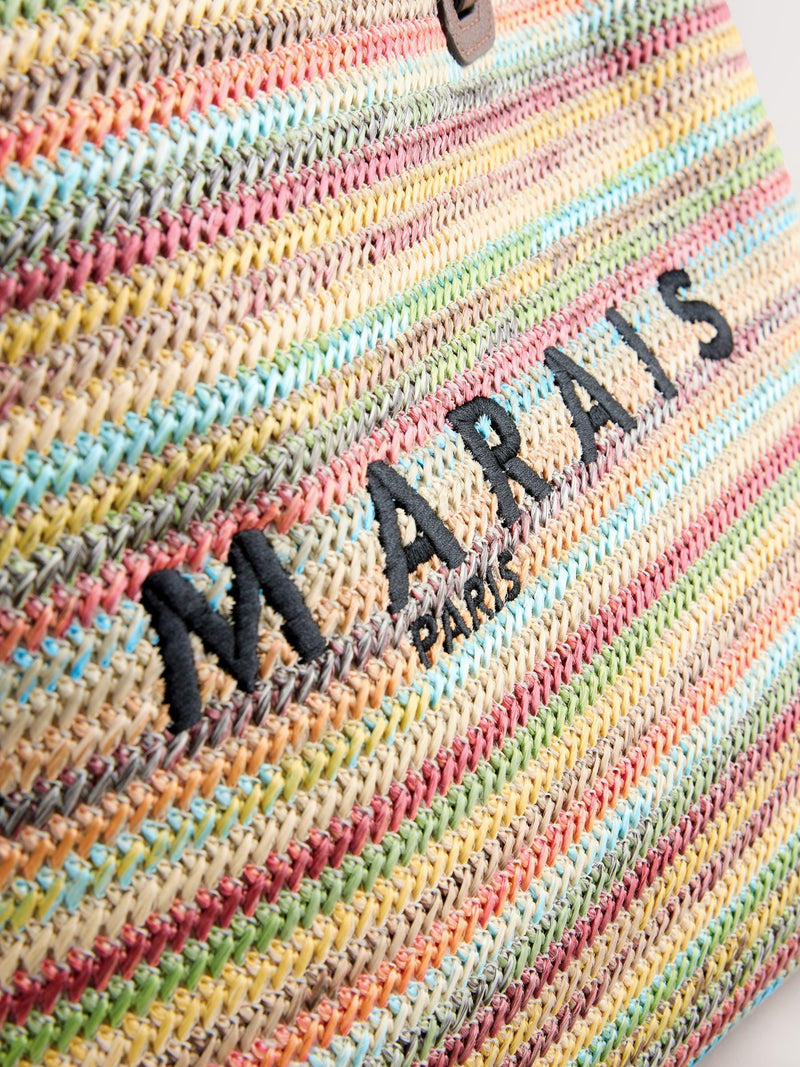Le Marais stripe shoulder bag with raffia effect, imported from the UK
