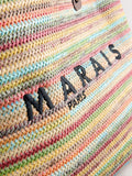 Le Marais stripe shoulder bag with raffia effect, imported from the UK