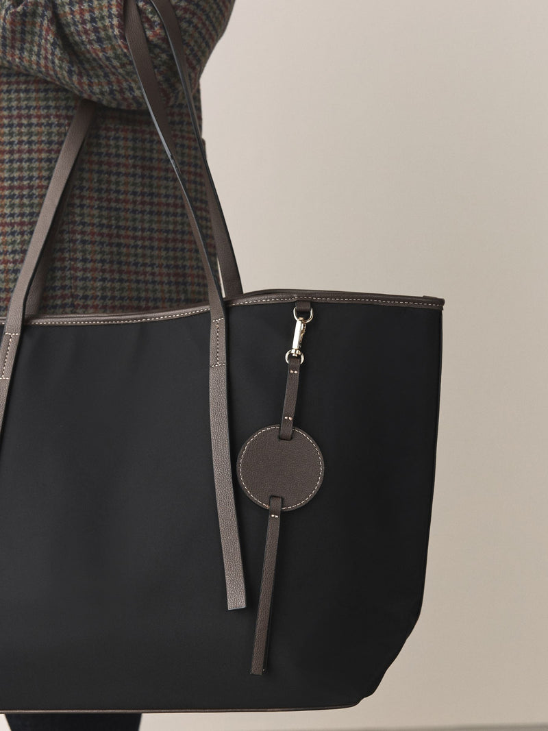 Black nylon shoulder bag with zip pocket, tote style (British brand)