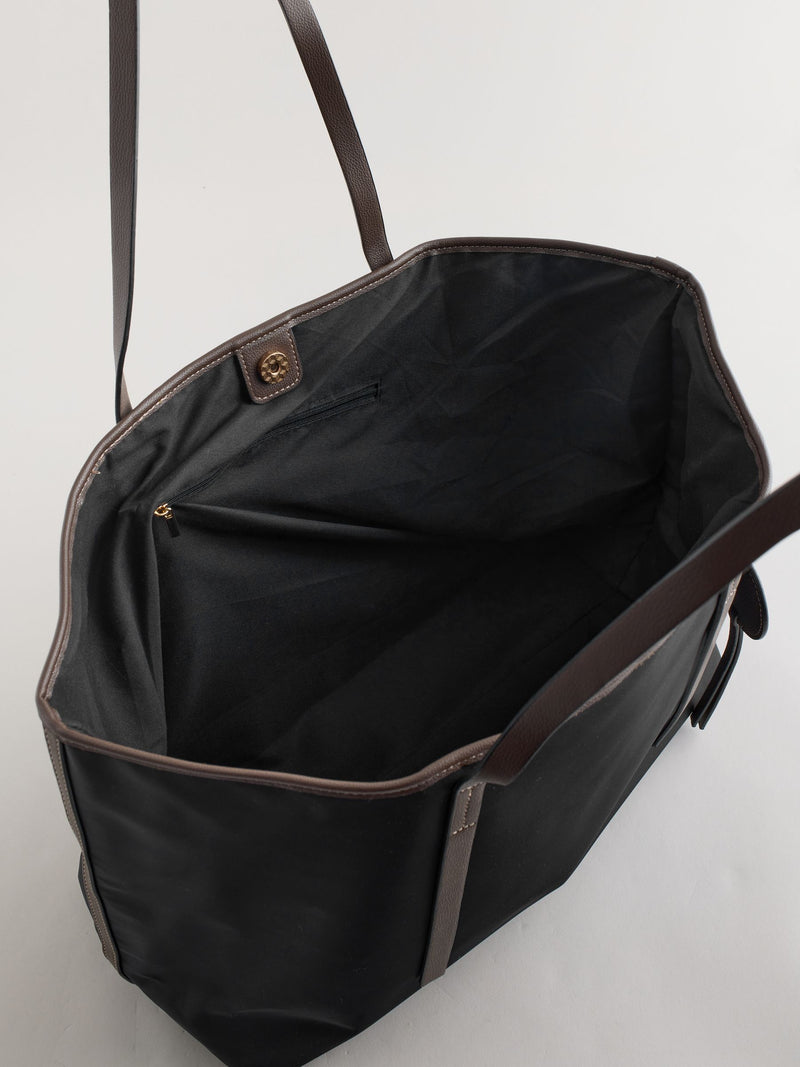 Black nylon shoulder bag with zip pocket, tote style (British brand)