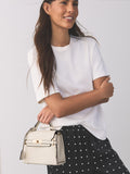 White belted hand-held bag with lock opening, 21cm - British product