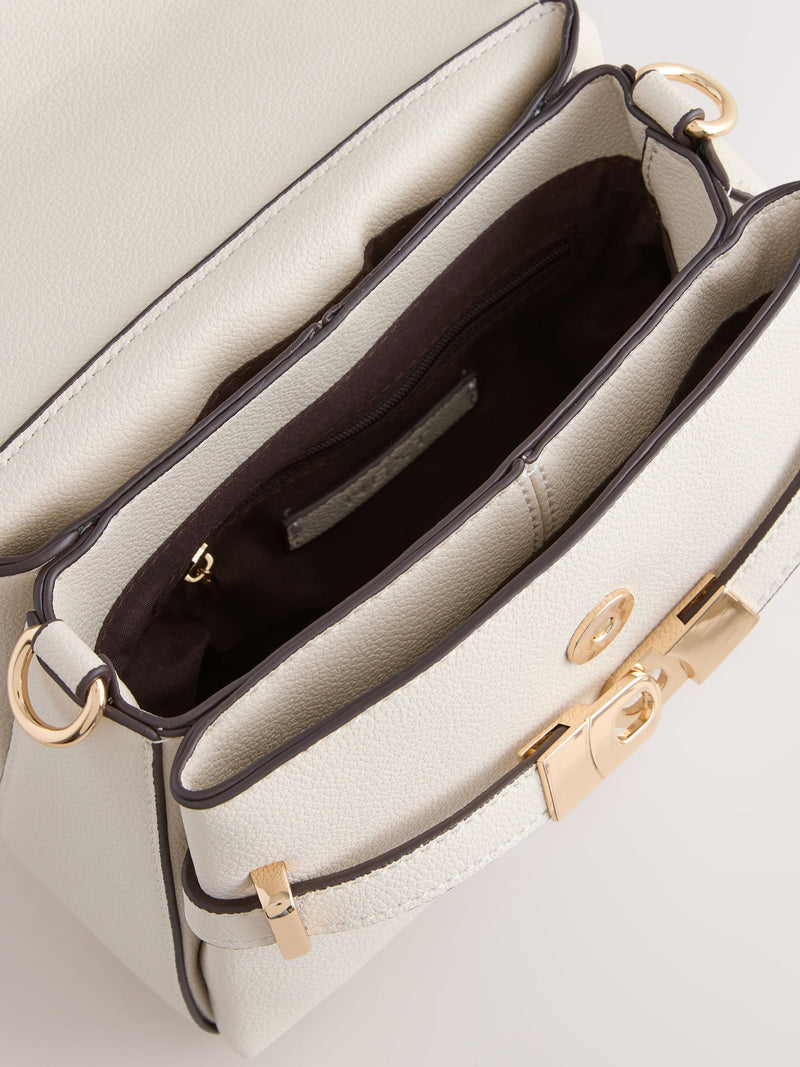 White belted hand-held bag with lock opening, 21cm - British product