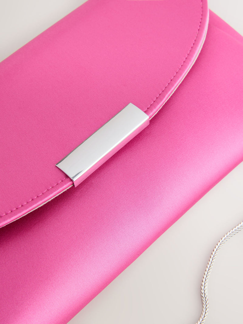Pink clutch bag with chain strap (British brand)