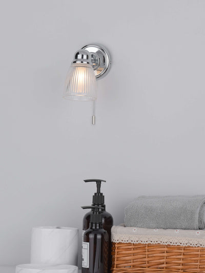 Next Dar Lighting Polished Chrome Ribbed Glass Cedric Bathroom Wall Light- Buy online at McGrocer
