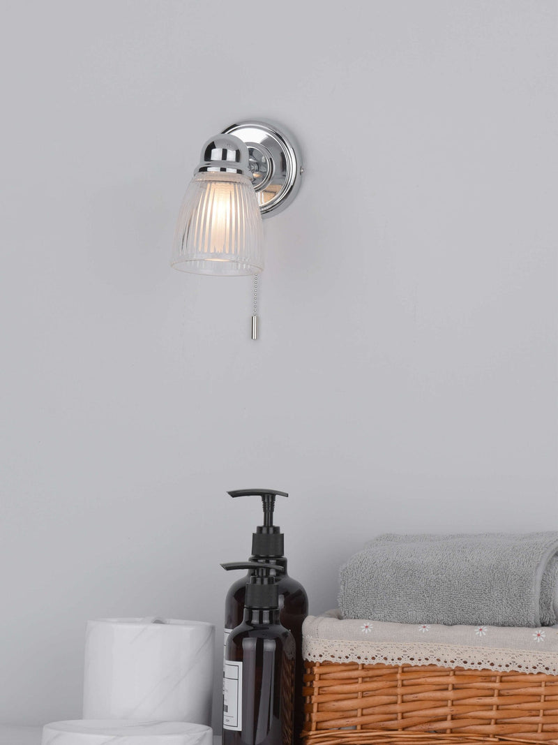 Dar Lighting Cedric wall light polished chrome ribbed glass, imported from the UK