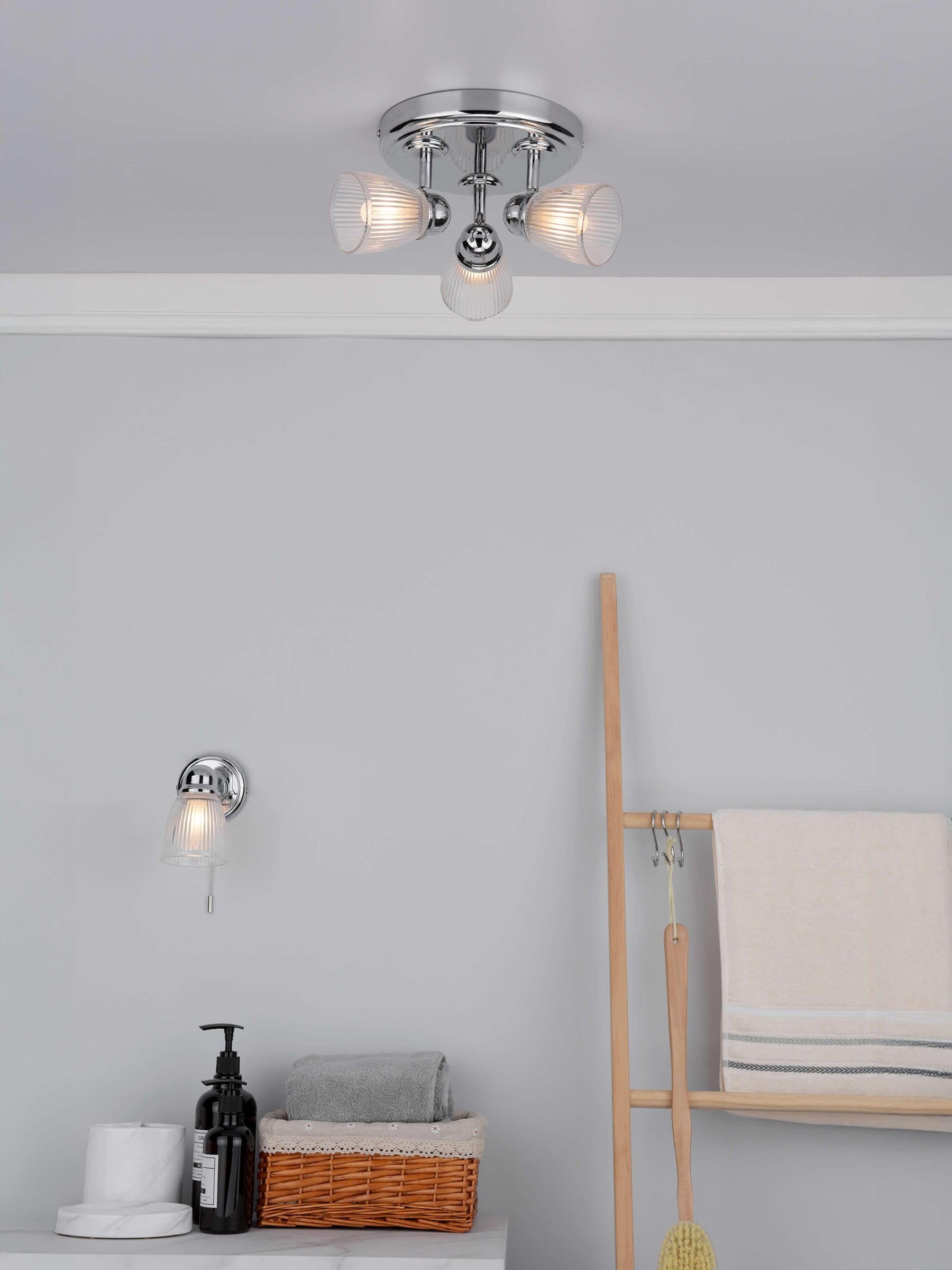 Dar Lighting Cedric wall light polished chrome ribbed glass, imported from the UK