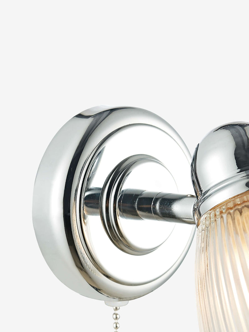 Dar Lighting Cedric wall light polished chrome ribbed glass, imported from the UK