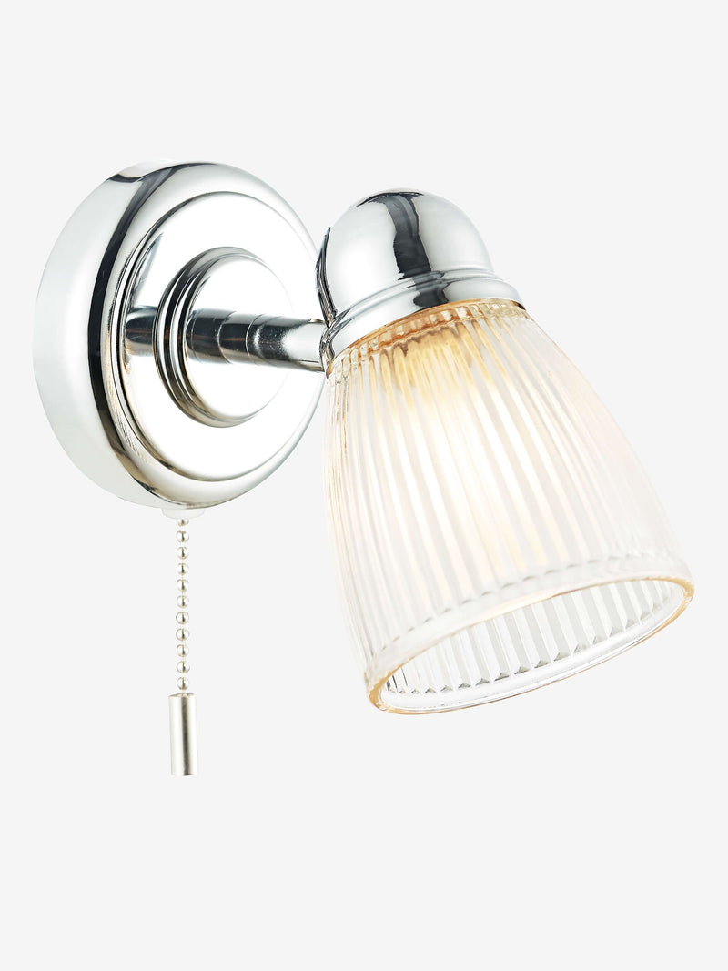 Dar Lighting Cedric wall light polished chrome ribbed glass, imported from the UK