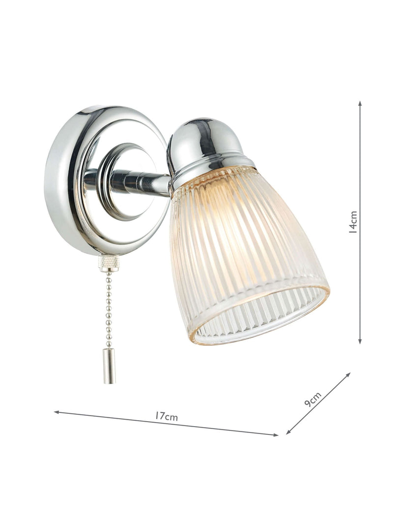 Dar Lighting Cedric wall light polished chrome ribbed glass, imported from the UK