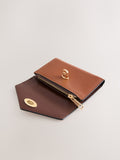 Tan brown envelope lock purse with gold-tone lock (British brand)