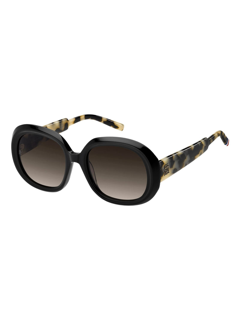 Tommy Hilfiger black round sunglasses with tortoiseshell arms, imported from the UK