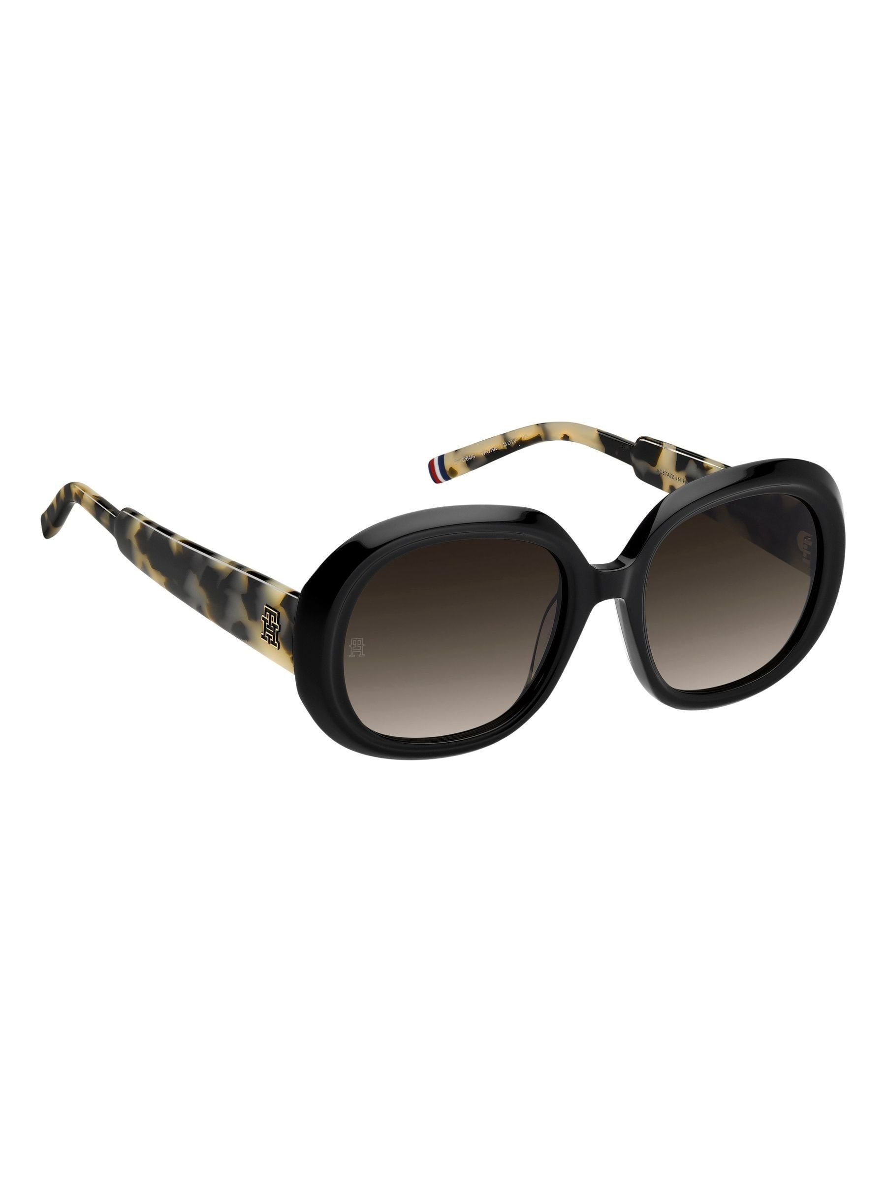 Tommy Hilfiger black round sunglasses with tortoiseshell arms, imported from the UK