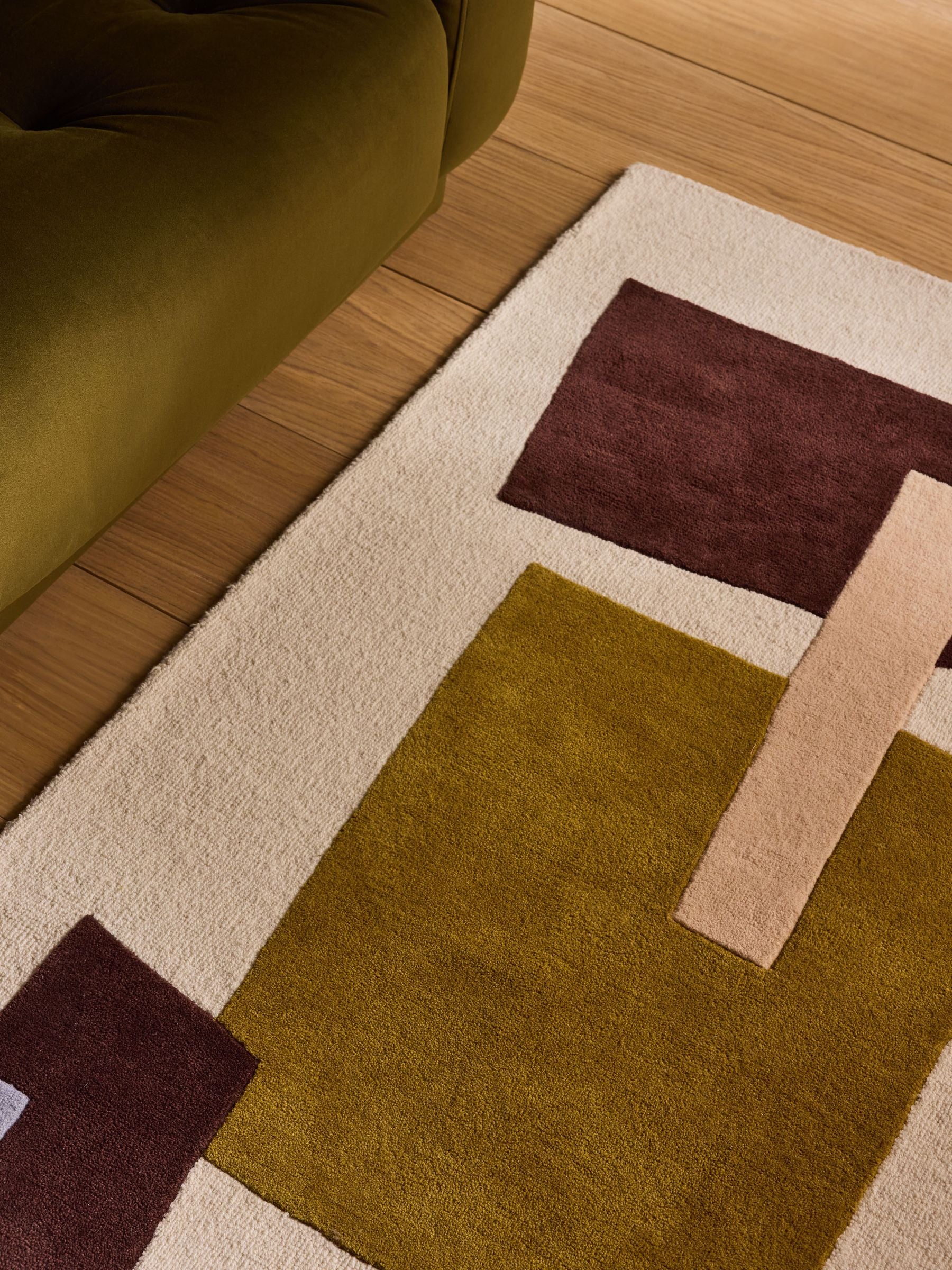 MADE.COM wool tufted rug with geometric design, imported from the UK
