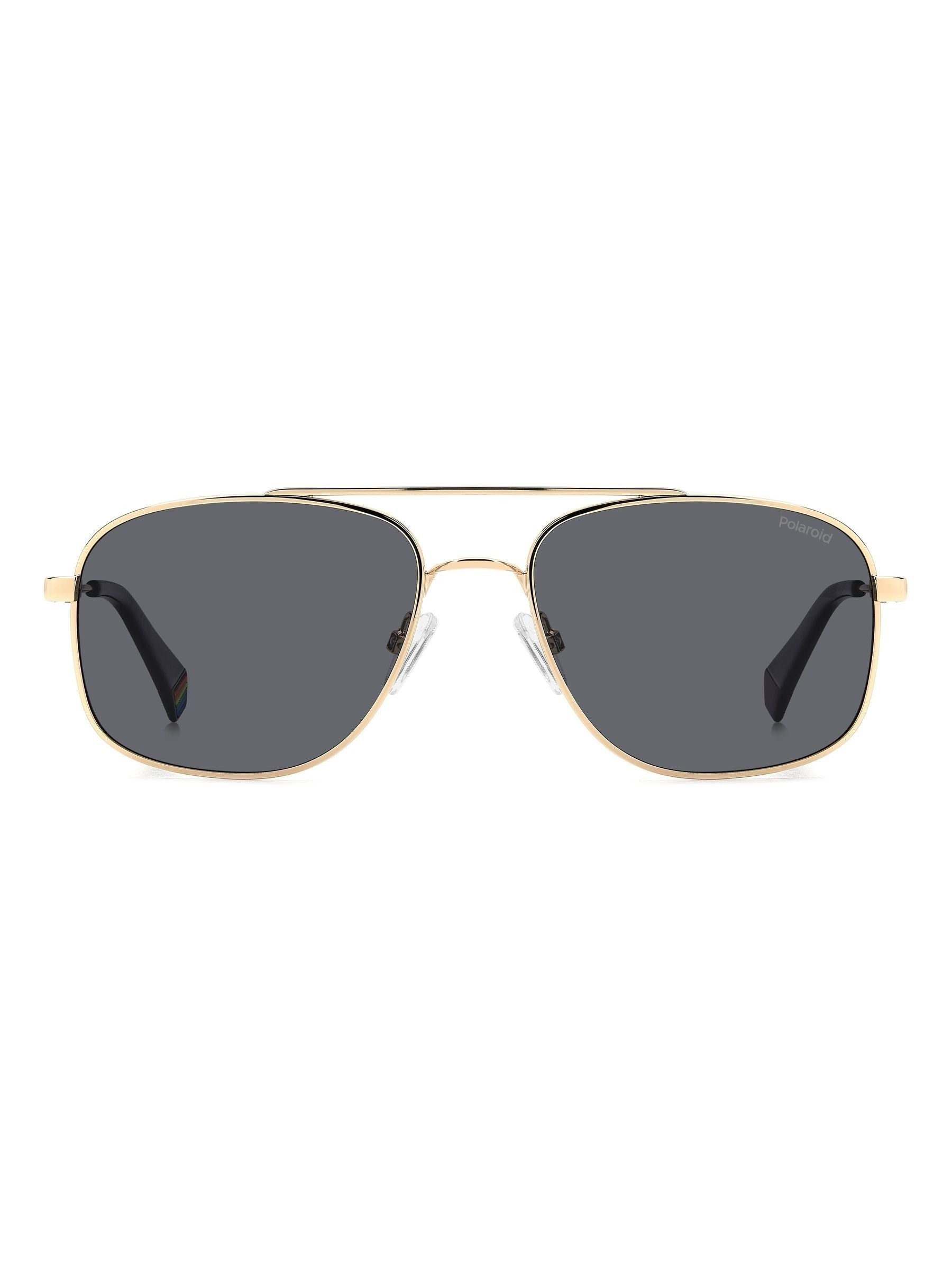 Polaroid gold rectangular metal sunglasses with double bridge - British product