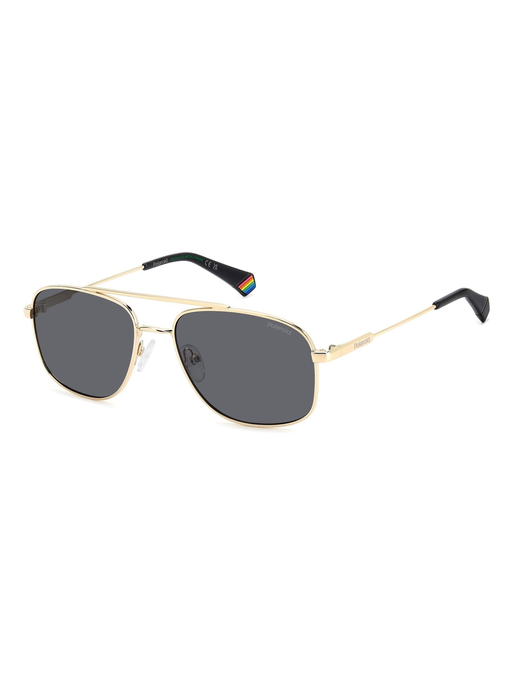 Polaroid gold rectangular metal sunglasses with double bridge - British product