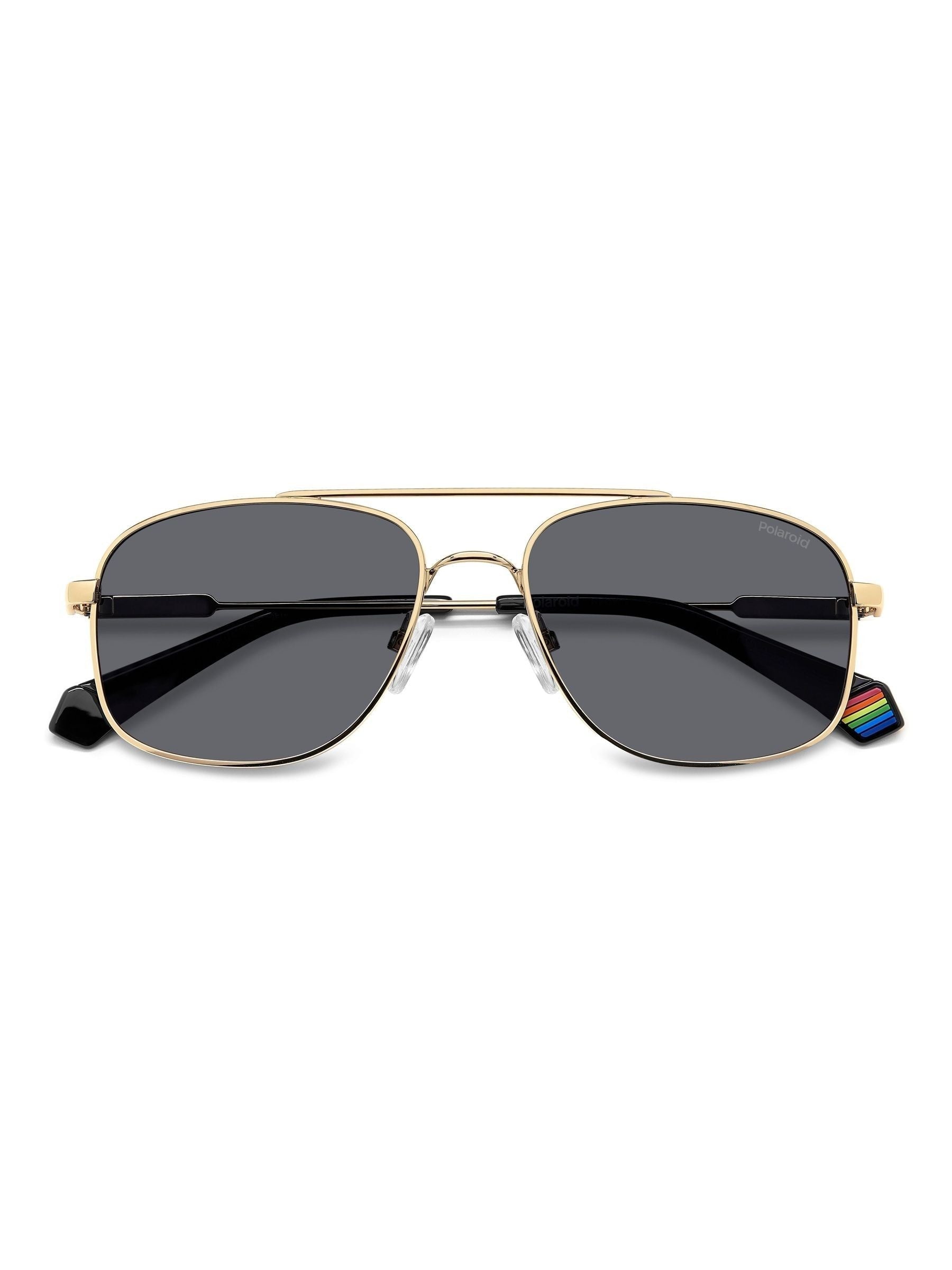 Polaroid gold rectangular metal sunglasses with double bridge - British product