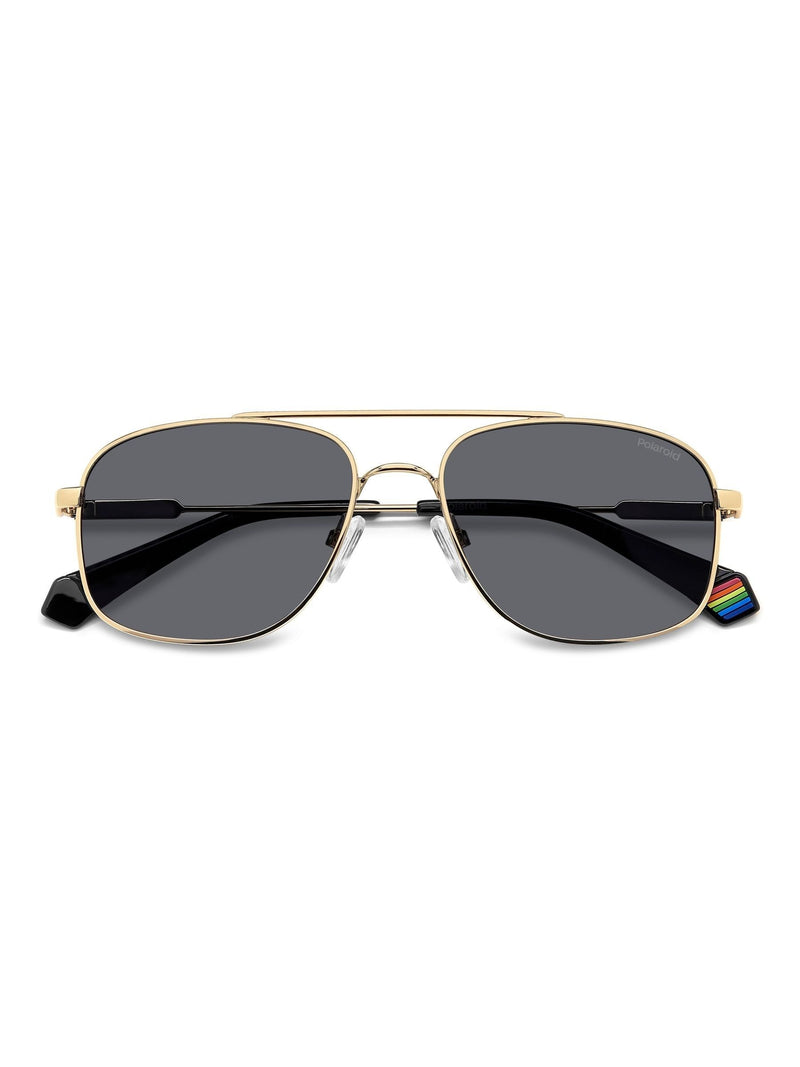 Polaroid gold rectangular metal sunglasses with double bridge - British product