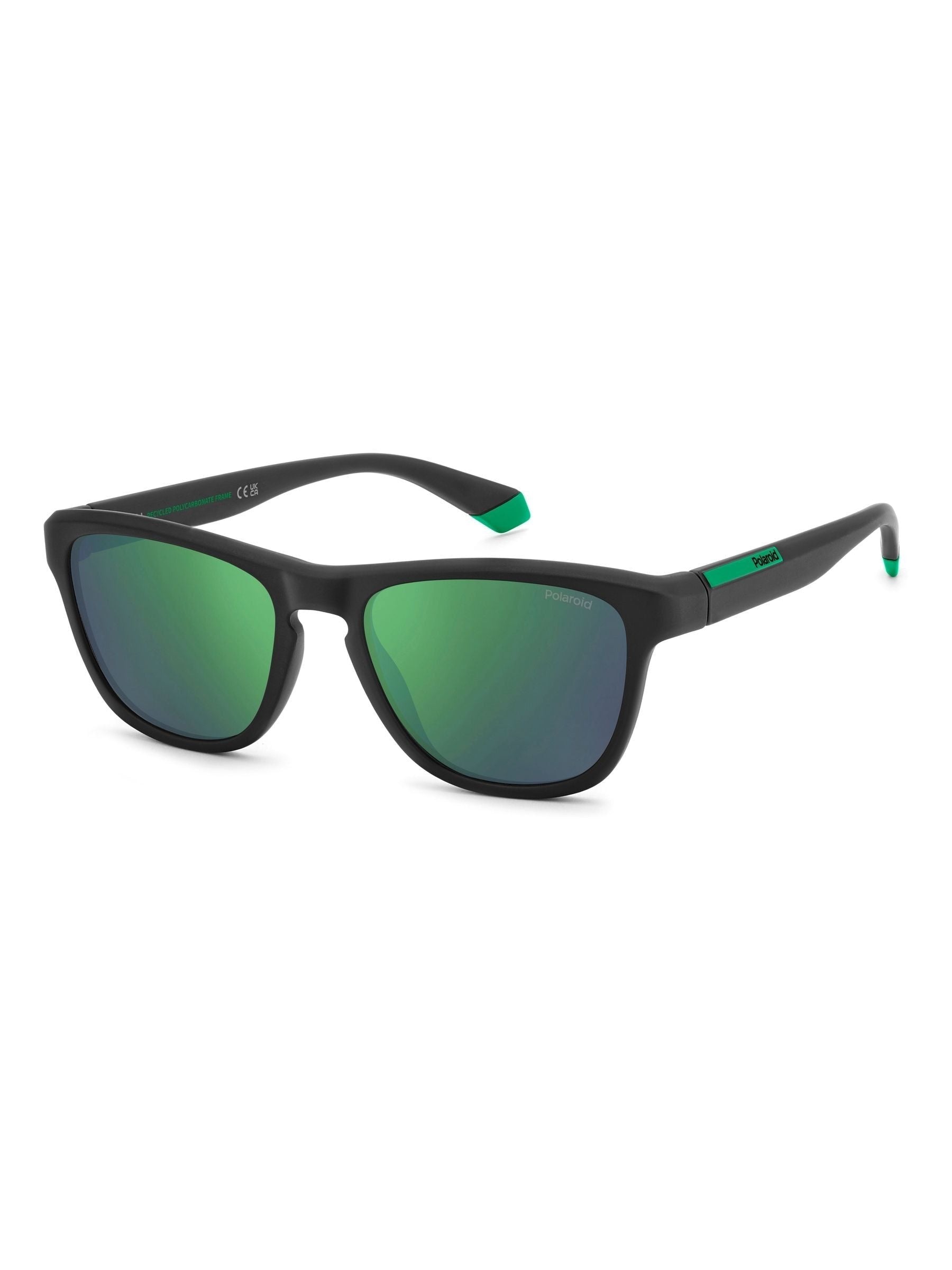 Polaroid Black Panthos sunglasses with green mirrored lenses (British brand)