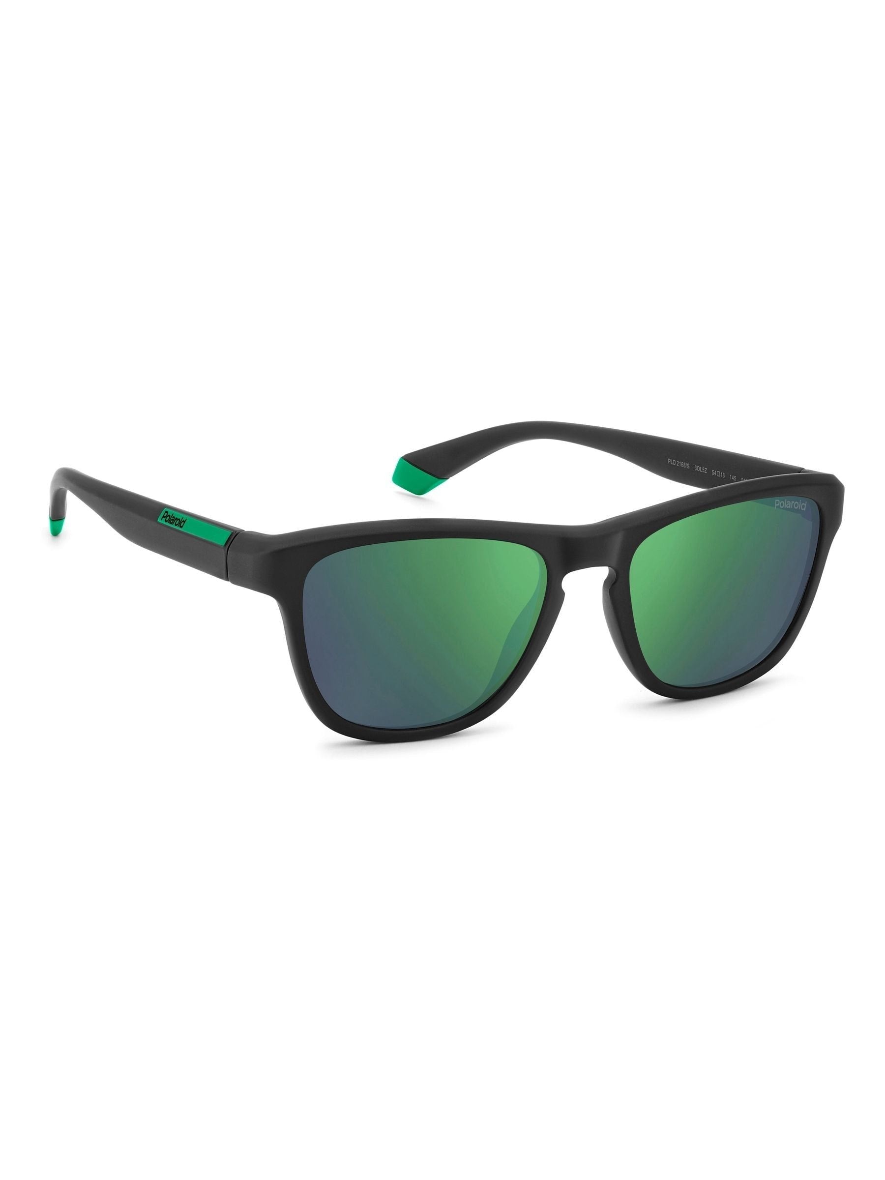 Polaroid Black Panthos sunglasses with green mirrored lenses (British brand)