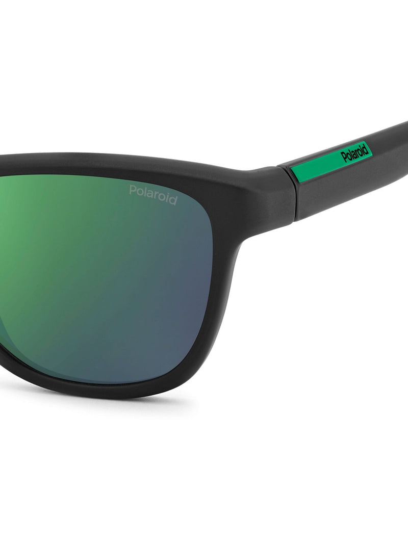 Polaroid Black Panthos sunglasses with green mirrored lenses (British brand)