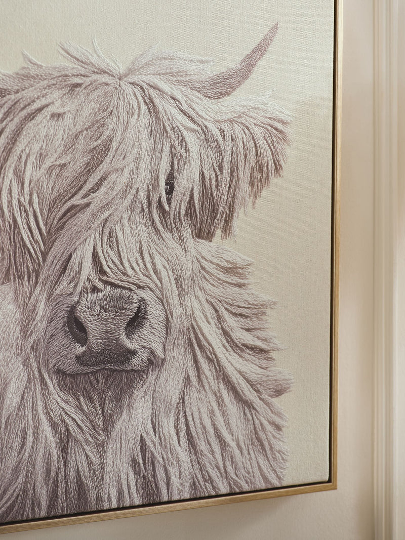 Neutral Hamish the Highland Cow 3D carved framed wall art (British brand)