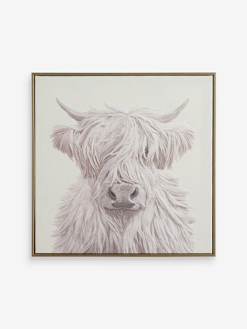 Neutral Hamish the Highland Cow 3D carved framed wall art (British brand)