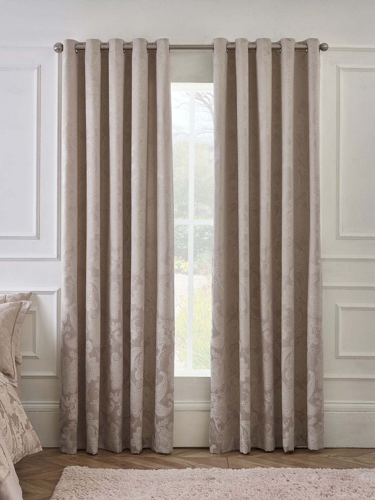 Catherine Lansfield Champagne Gold jacquard eyelet curtains, imported from the UK