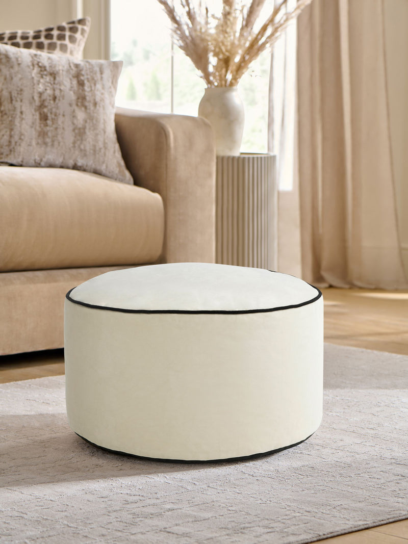 Oatmeal Contrast Pipe Velvet Pouffe