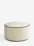 Black velvet pouffe with contrast piping, British brand